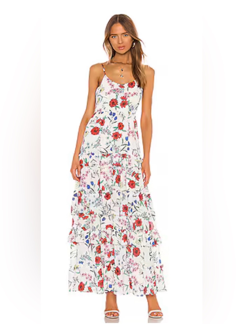Yumi Kim White Floral Tiered  Maxi Skirt